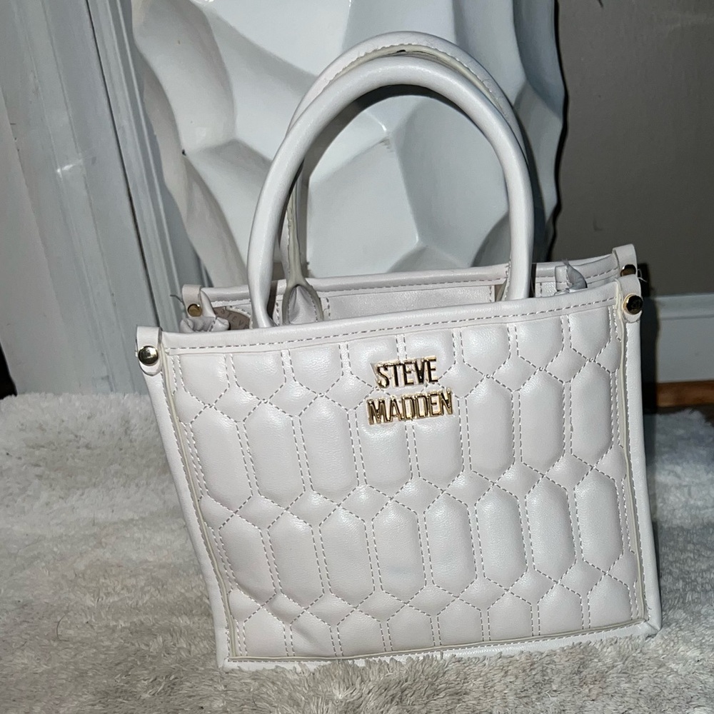 Steve Madden White Quilted Tote Bag